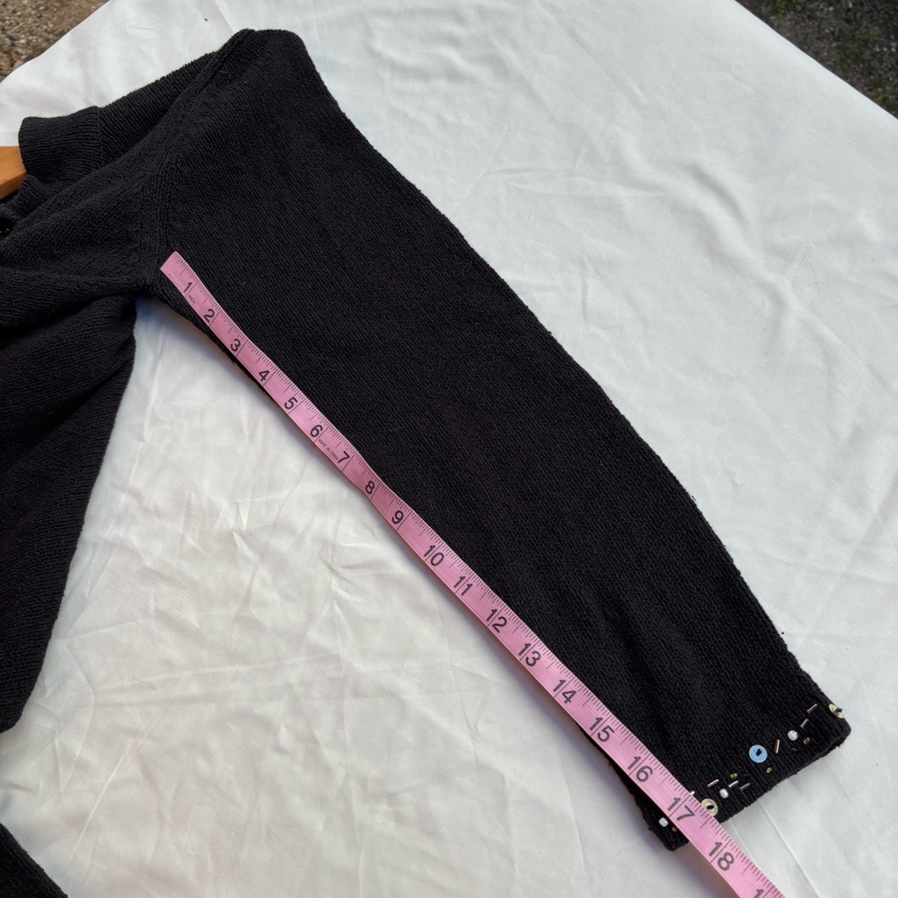 Coldwater Creek Full Zip Black Cat Cardigan Sweater Size M Beaded Cat Lady - Picture 12 of 13